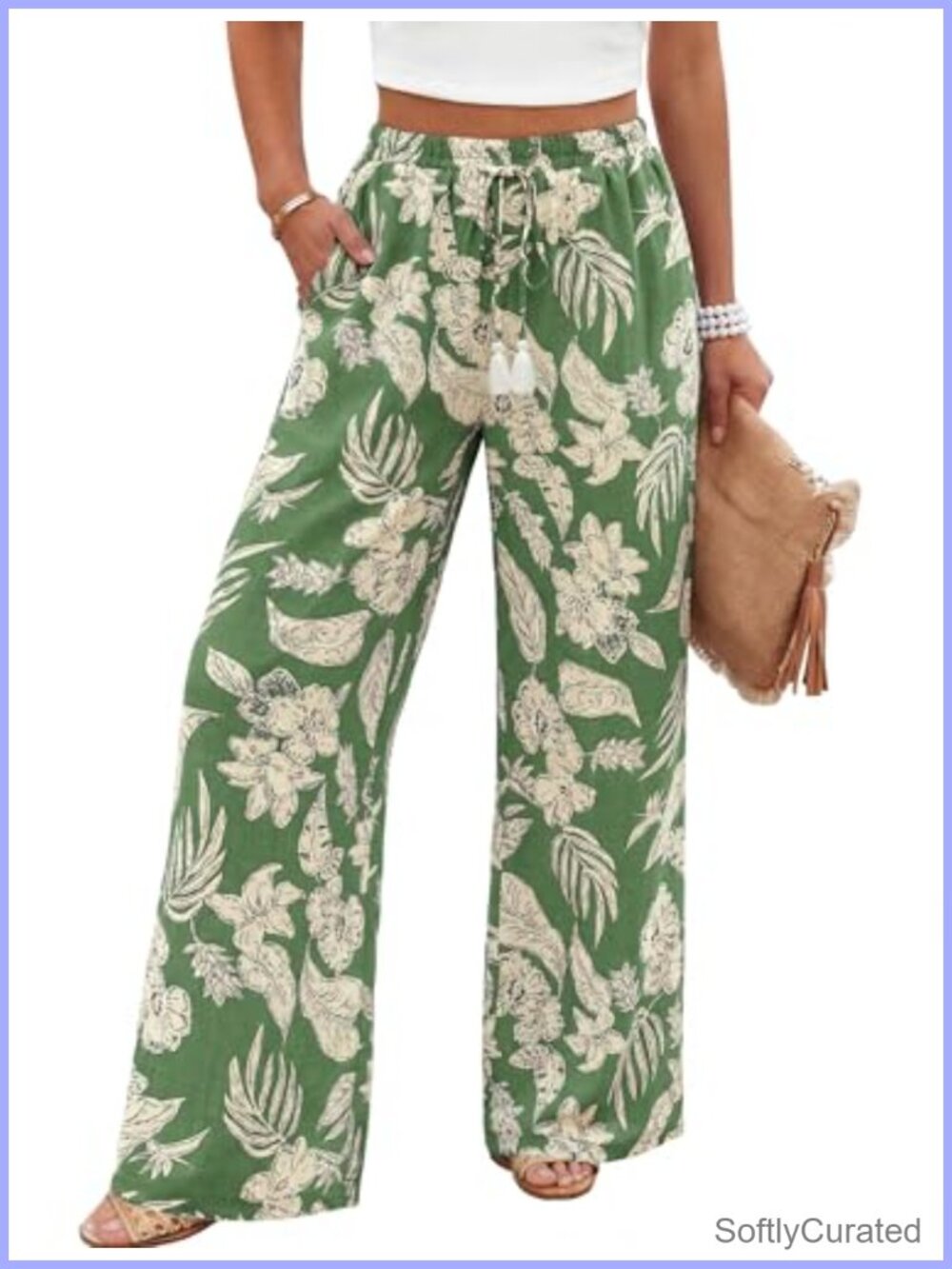Wide Leg High Waisted Palazzo Pants with Pockets Flowy Beach Trousers